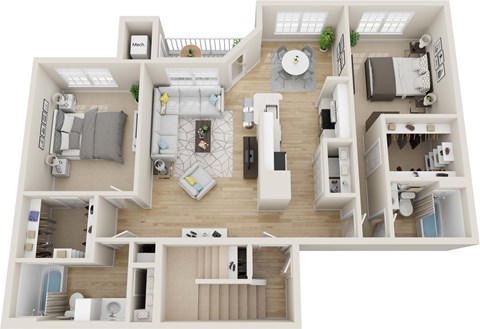 Floor plan for 2 beds, 2 baths, 1171 sqft